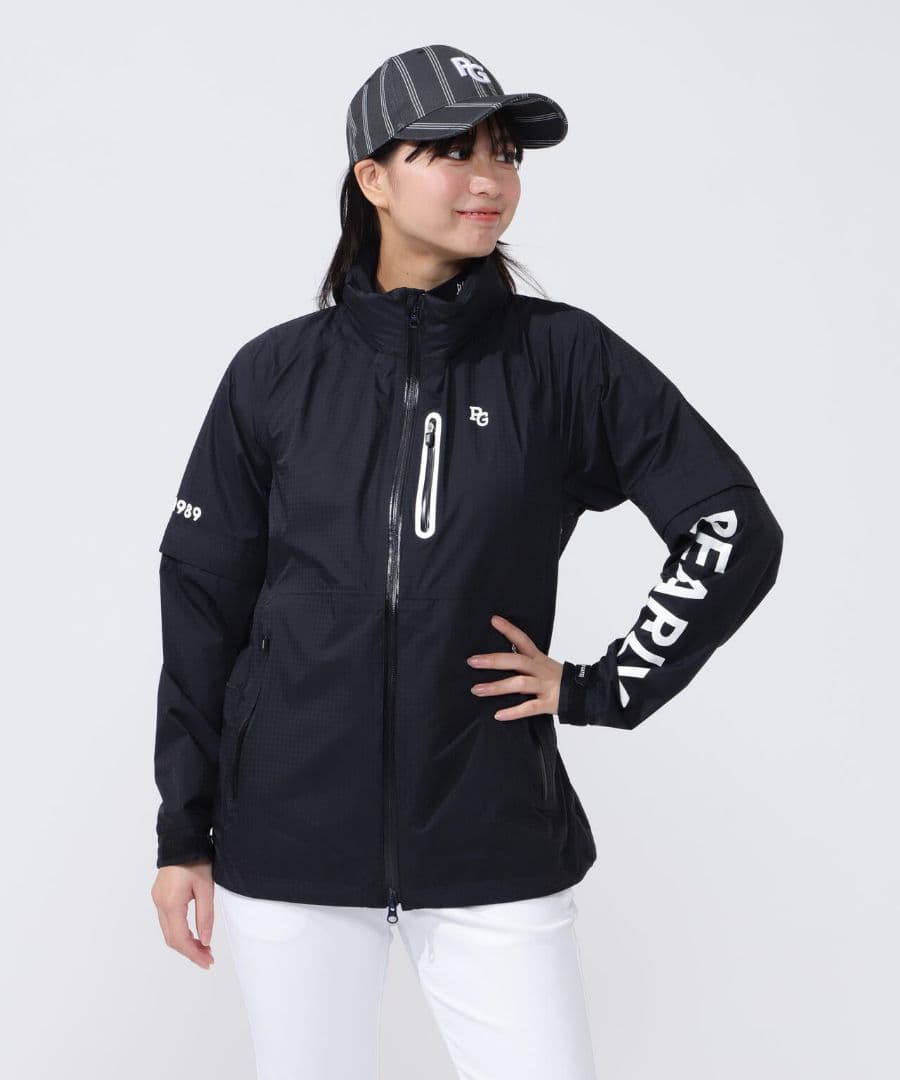 【新品タグ付】PEARLYGATESレディースレインウェアジャケット黒size0