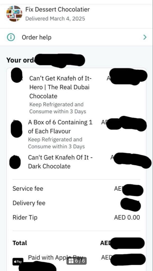 袋付き！ドバイチョコ　箱入り　fix chocolate 6枚SET