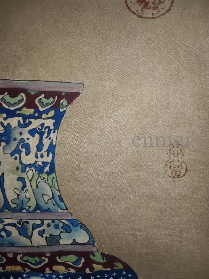 中国古美術 近代 絹本手描き 郎世寧 博古瓶図 三尺 掛軸 水彩画 肉筆 古玩