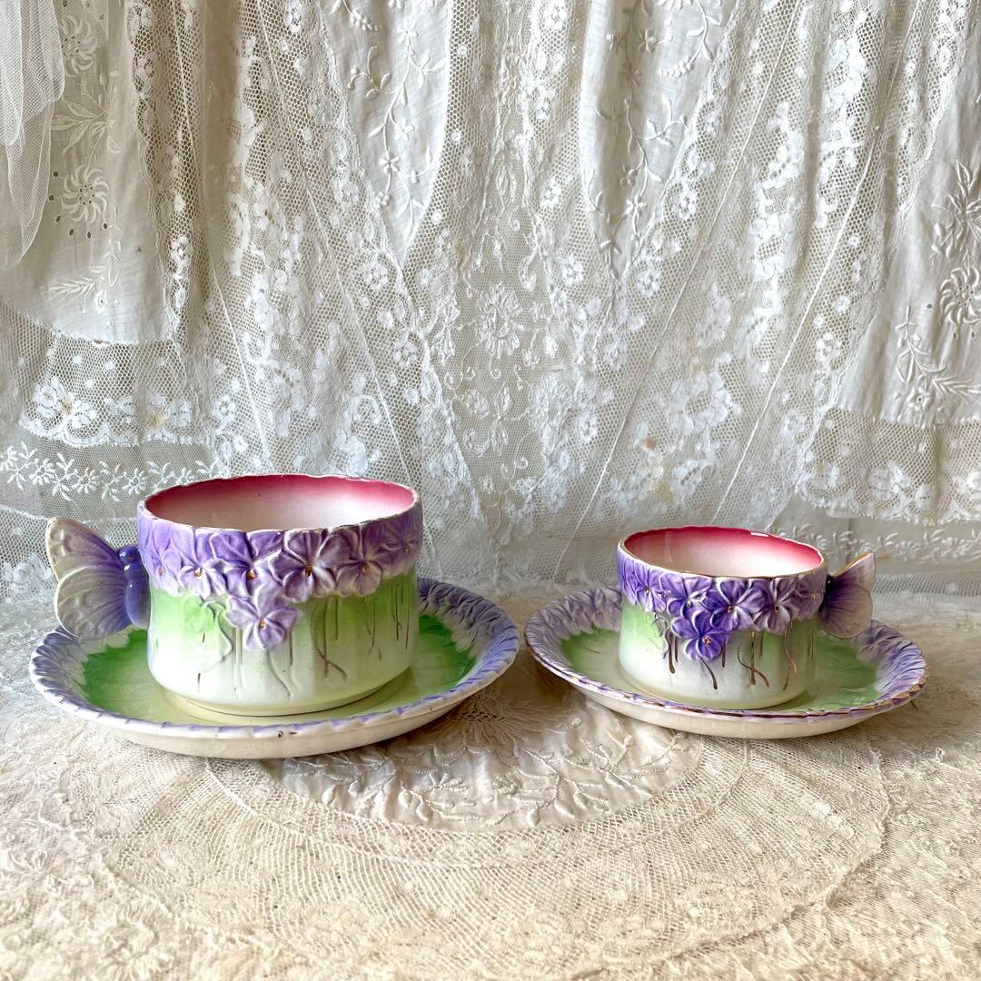 【レア】蝶とすみれのバルボティーヌショコラカップ　C&S フランスアンティーク