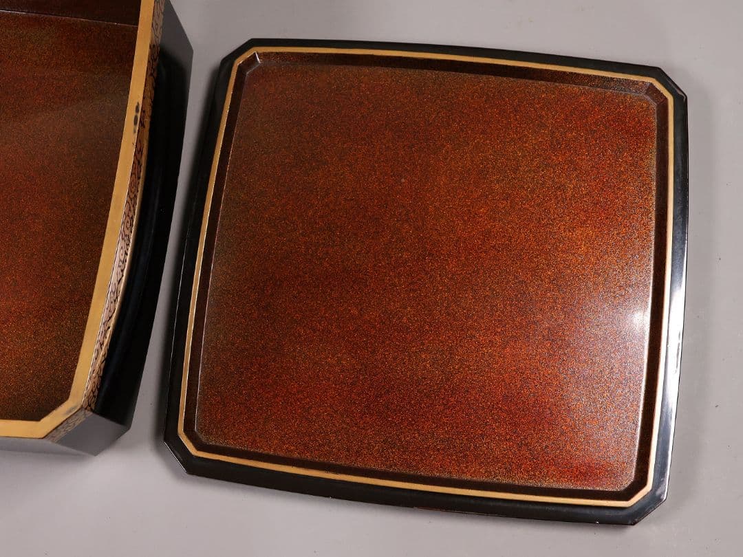 時代 飛天女蒔絵 饅頭箱 菓子箱 黒塗 木製 漆器 加賀 金沢 明治【MA824