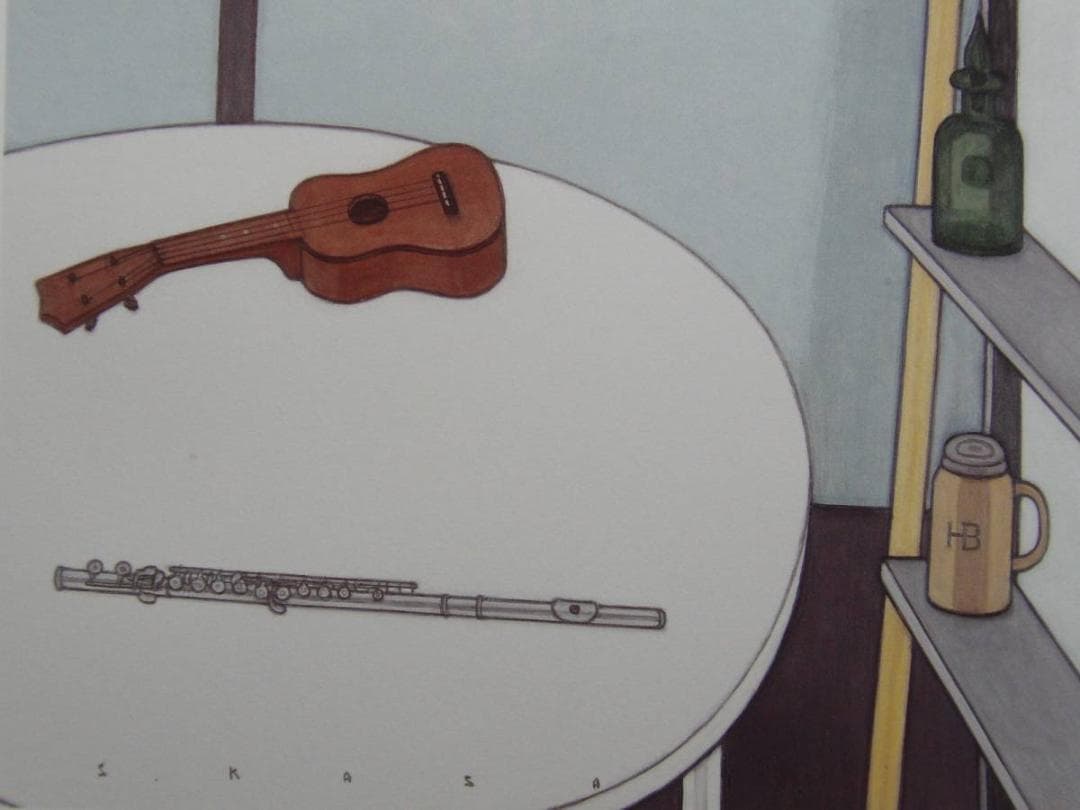 笠井誠一、【ウクレレとフルートのある室内】、希少な画集より、状態良好