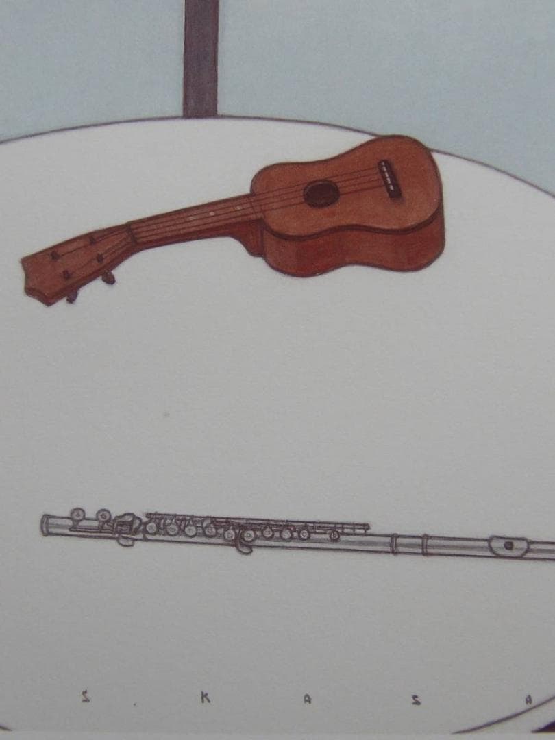 笠井誠一、【ウクレレとフルートのある室内】、希少な画集より、状態良好