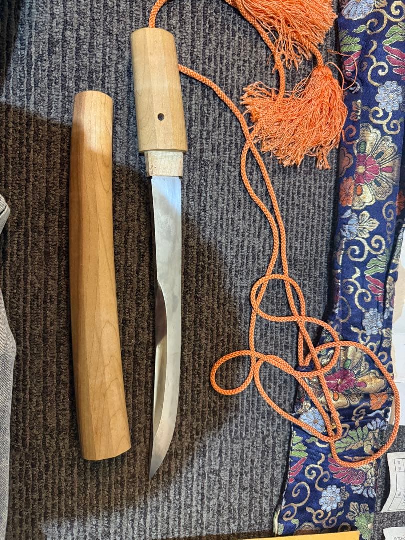 白鞘 青系花柄刺繍帯揚げ 日本刀 日本刀　刀剣　保証書付 樋入り刀身