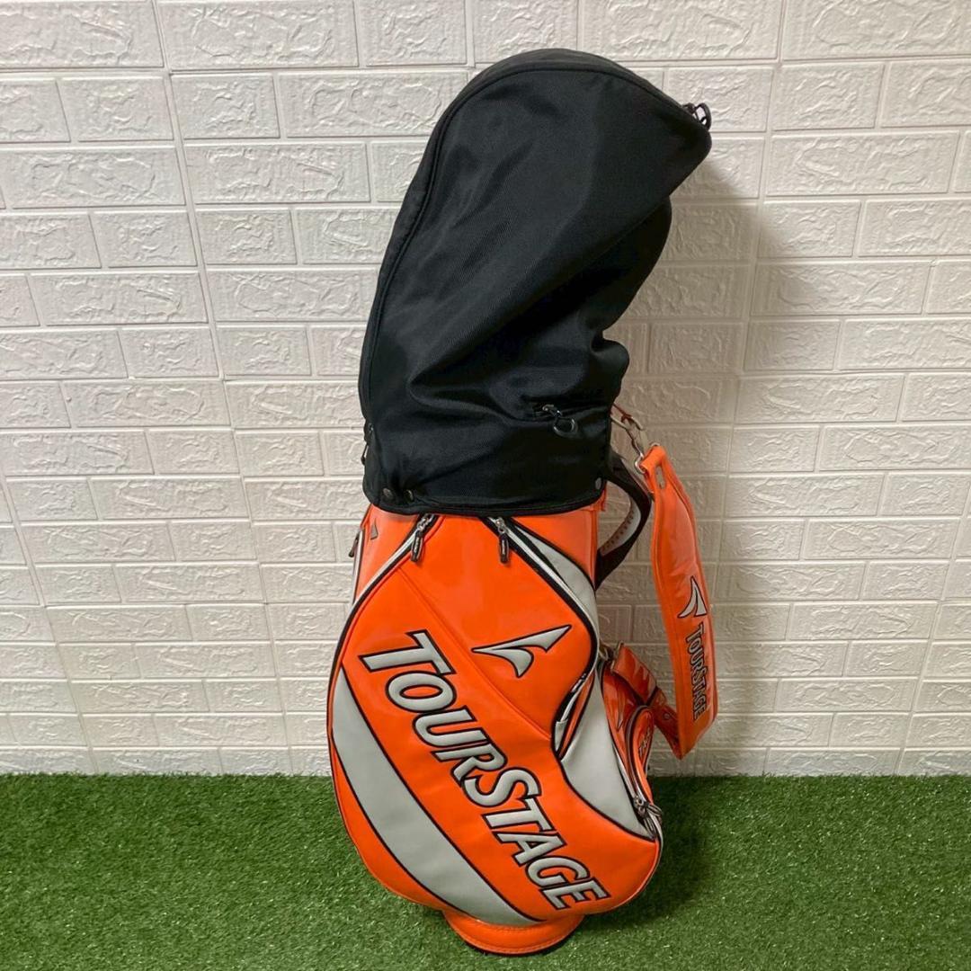 【美品】TOURSTAGE キャディバッグ　ゴルフバッグ　オレンジ　フード付