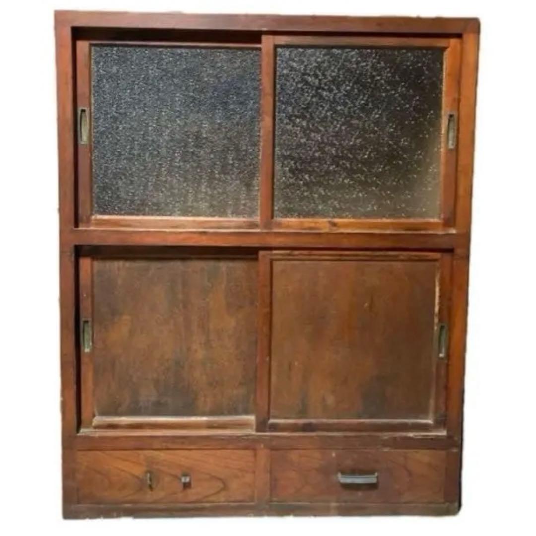 当時物　食器棚 ダイヤガラス　昭和レトロ　水屋箪笥　約87×43×h107cm