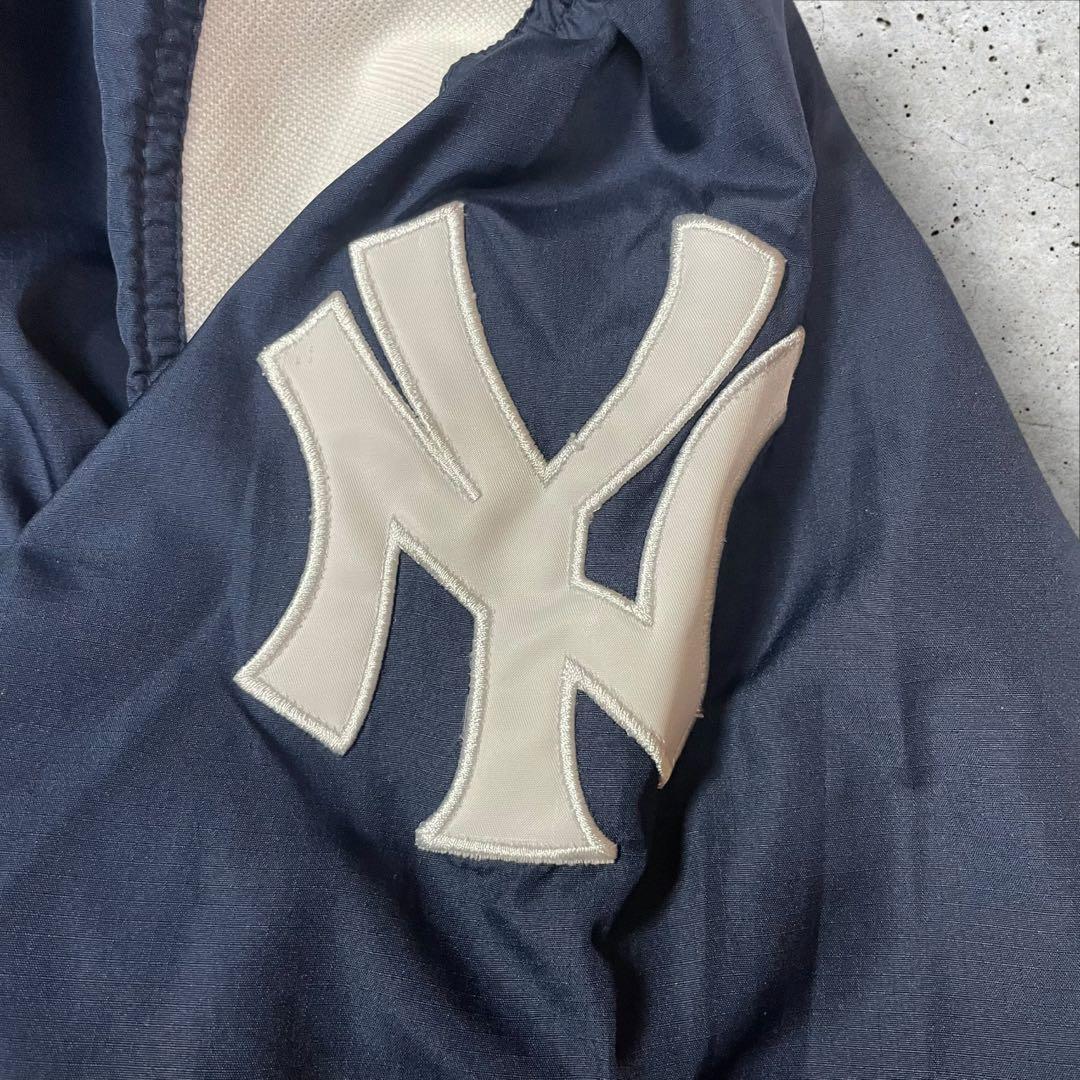 MLB公式ニューヨークヤンキースフード付きナイロンジャケットY2K XLネイビー