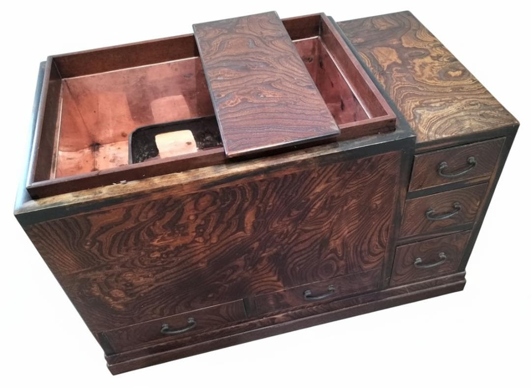 年代物 高級 木製 長火鉢 銅壺付