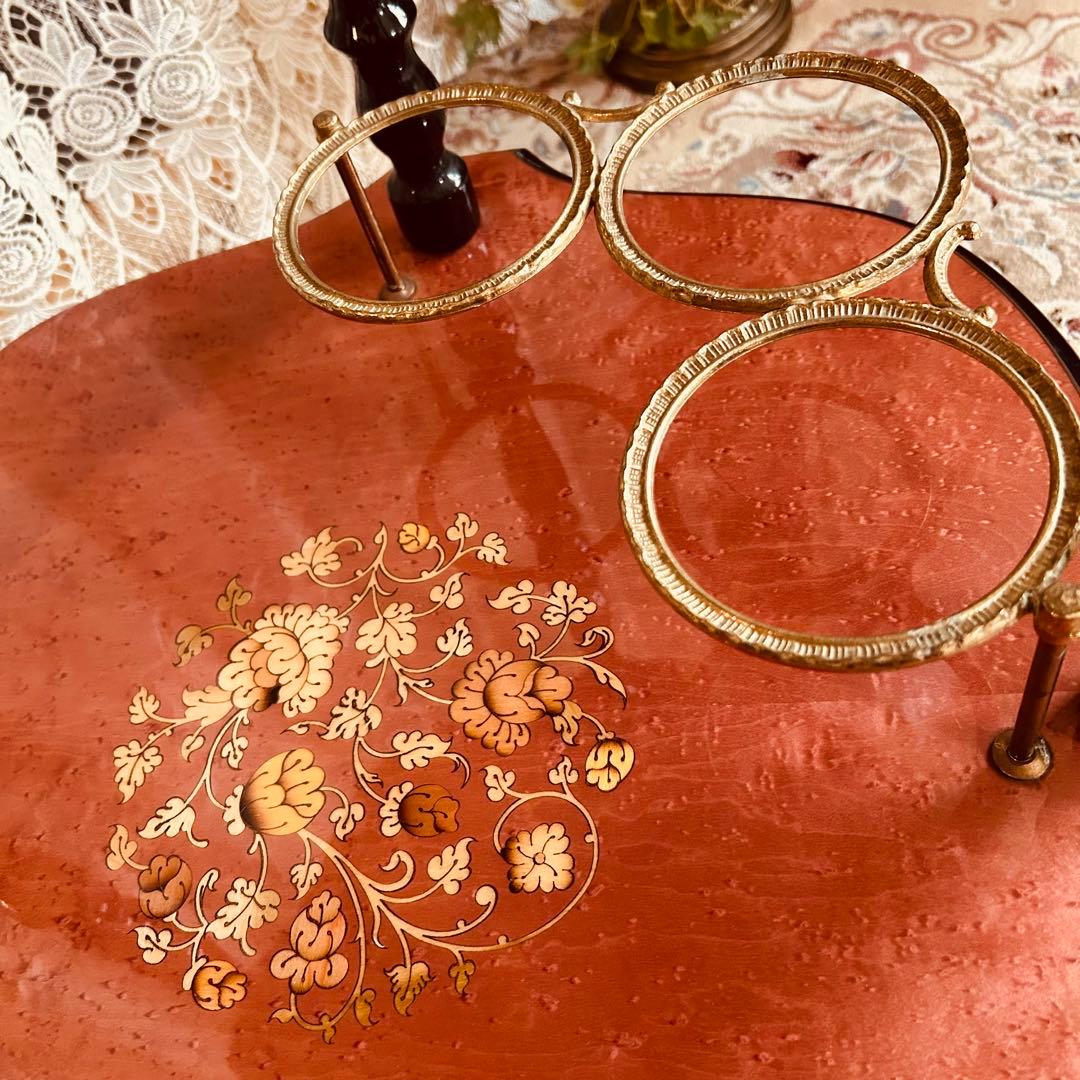 イタリア製象嵌キッチンワゴン　タッセル1本　アンティーク輸入家具　サイドテーブル