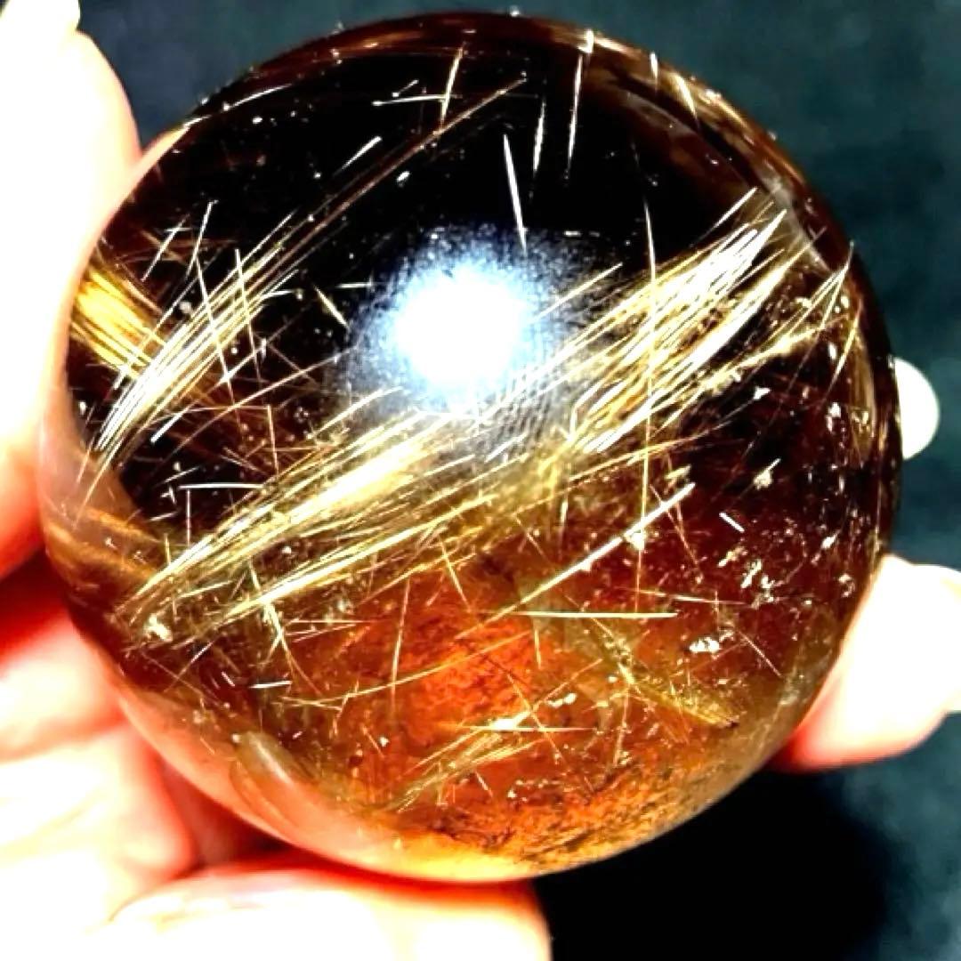 超絶綺麗✨50mm ゴールドルチルクォーツ　丸玉　スフィア　金針水晶