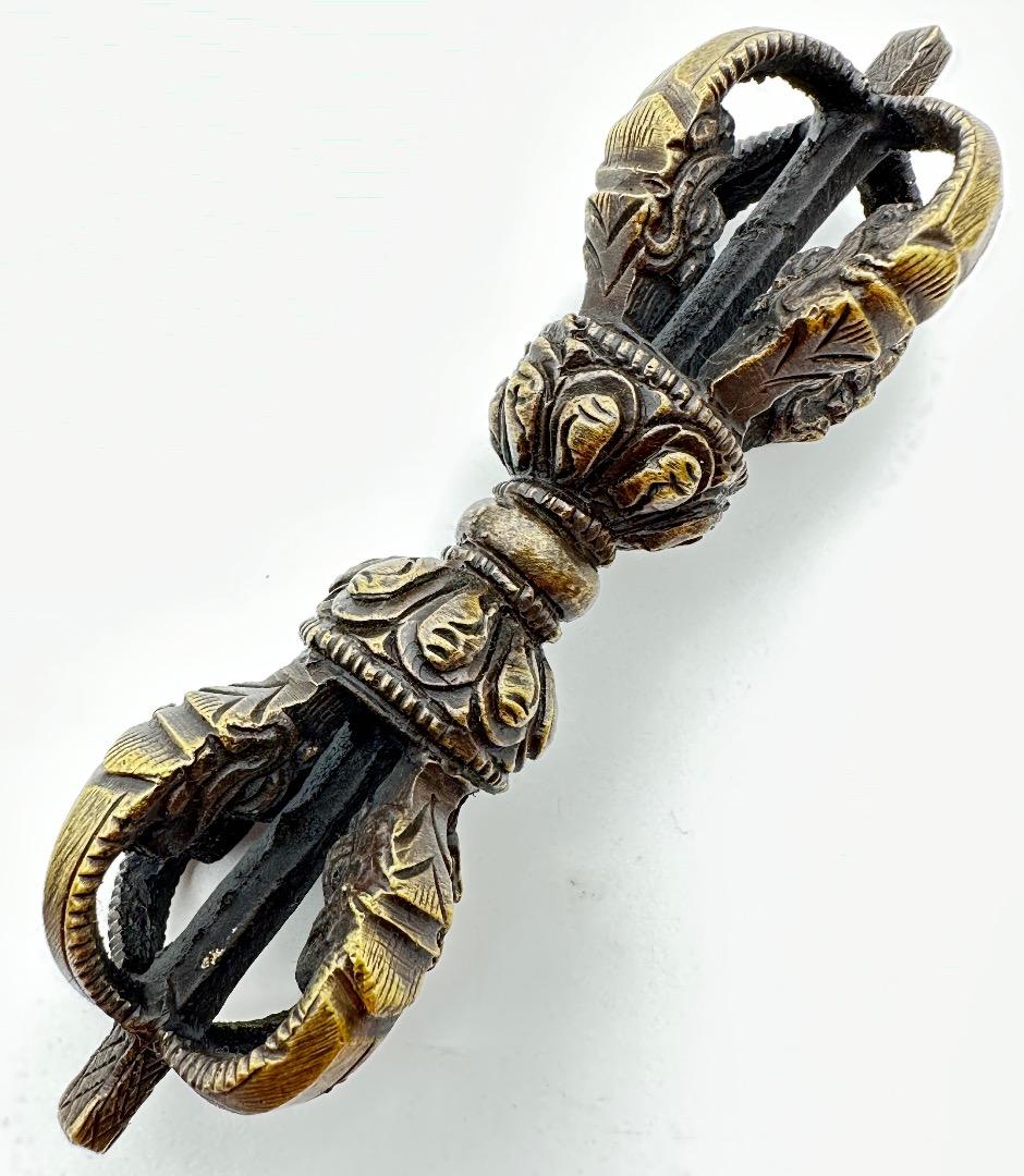 チベット密教法具　ガンター（金剛鈴）（五智如来）＆五鈷杵セット M