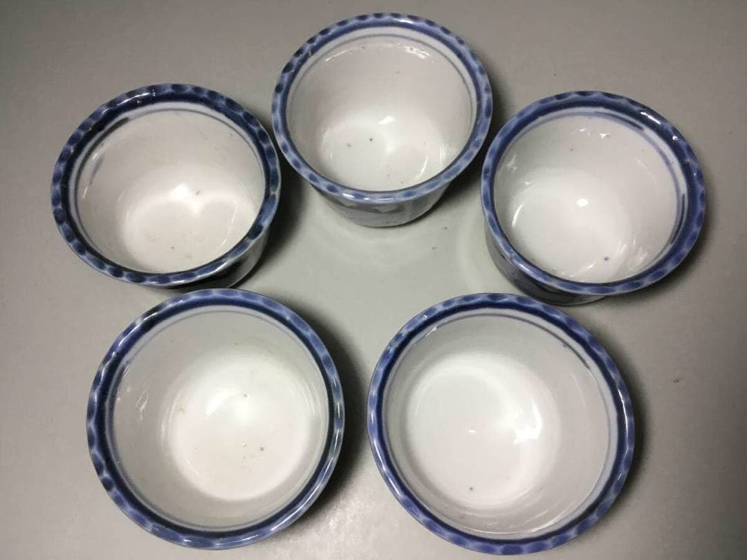 ちどり◆波千鳥 / ４個◆古伊万里 染付け 蕎麦猪口 向付 湯呑み そば猪口