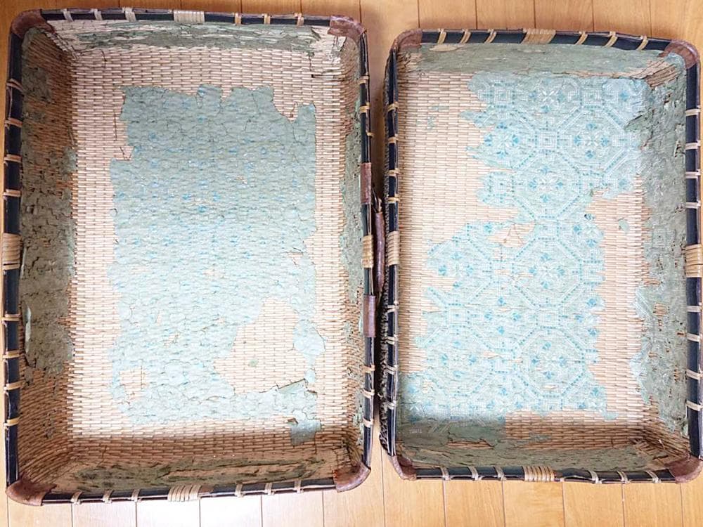 【木】　★ 竹木 柳編み収納鞄 ★　時代物　柳枝 本革 店舗什器　民俗雑項