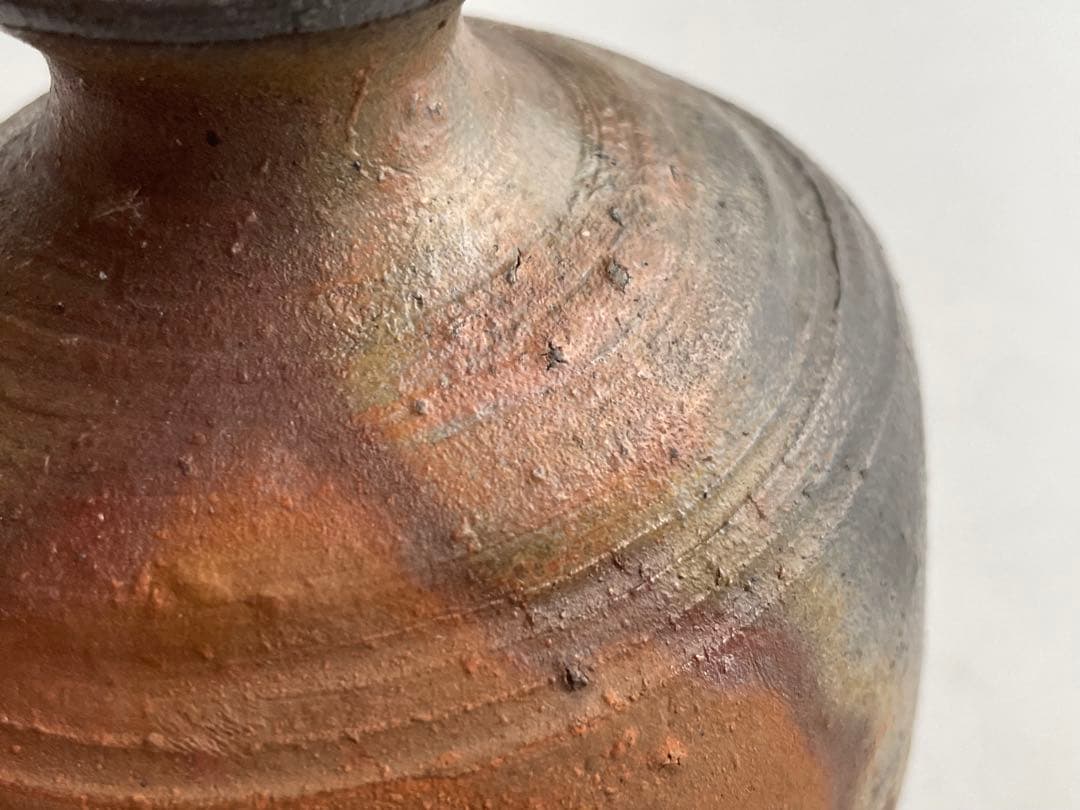 陶芸家　中村六郎　備前　窯変　徳利　酒器　共箱　備前焼