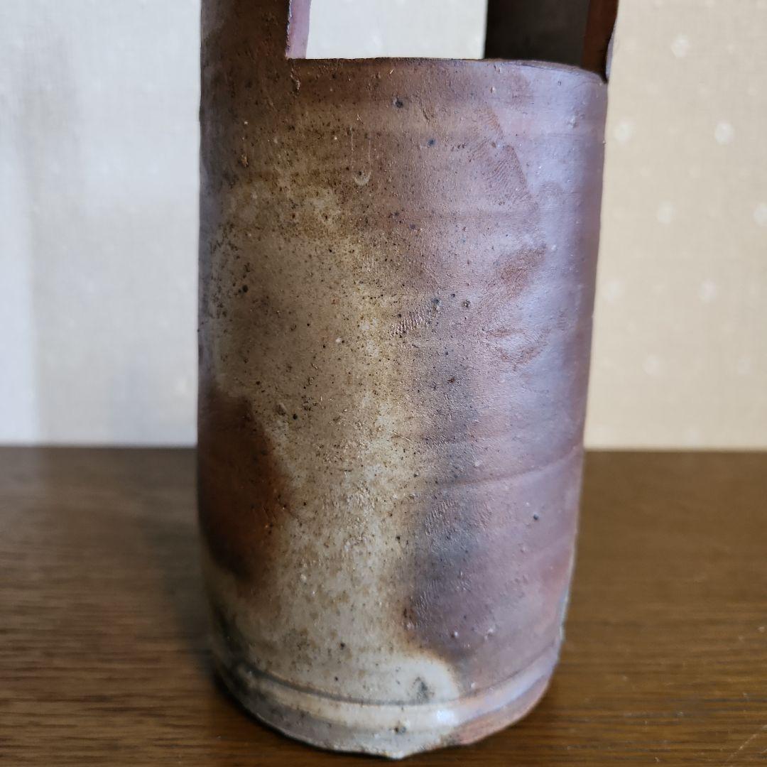 備前焼　三村陶伯　手桶花入　花瓶　　華道具　共箱