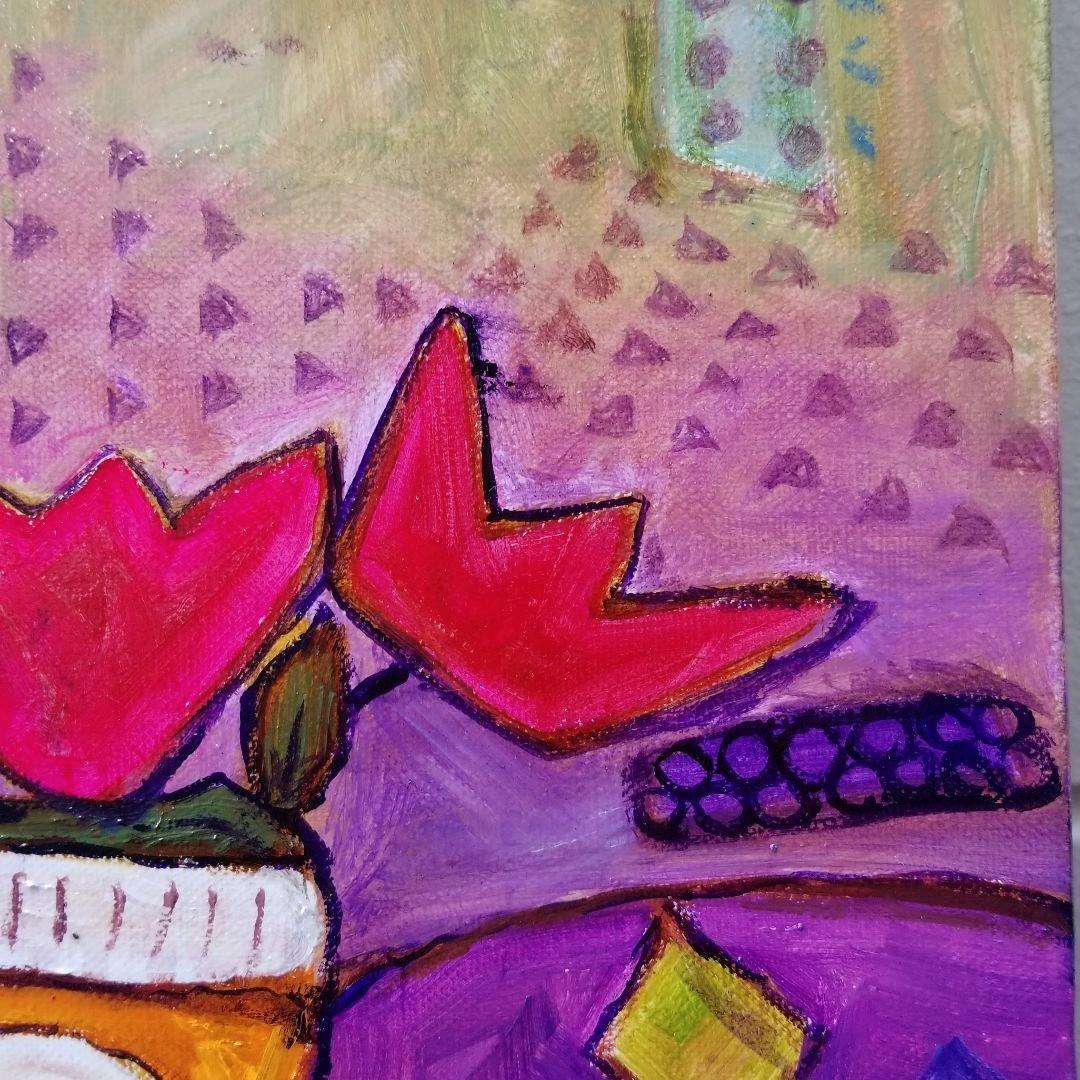 キャンバス油絵　専用　赤いお花とみつばち