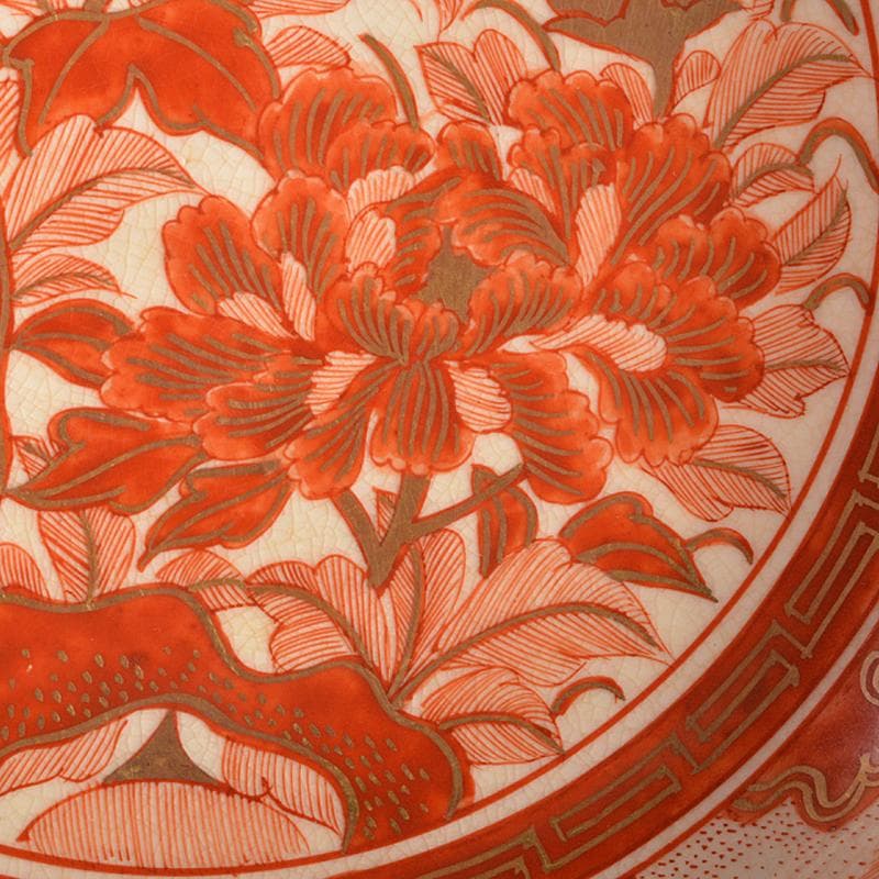 eyeknow74 　八郎手赤絵金彩　雲龍牡丹文　皿　三客　D　R6039