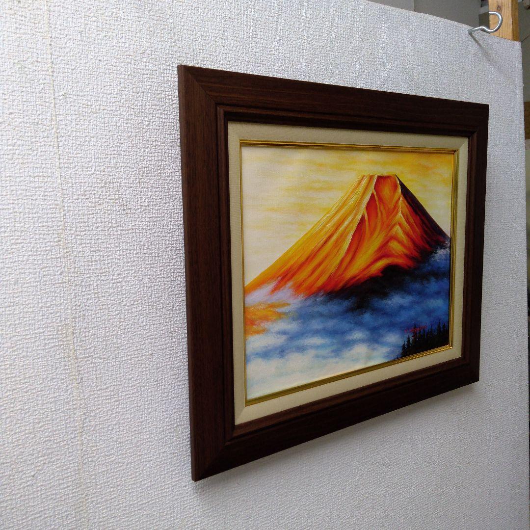 肉質油絵　横　F6　赤富士　額装仕上げ品