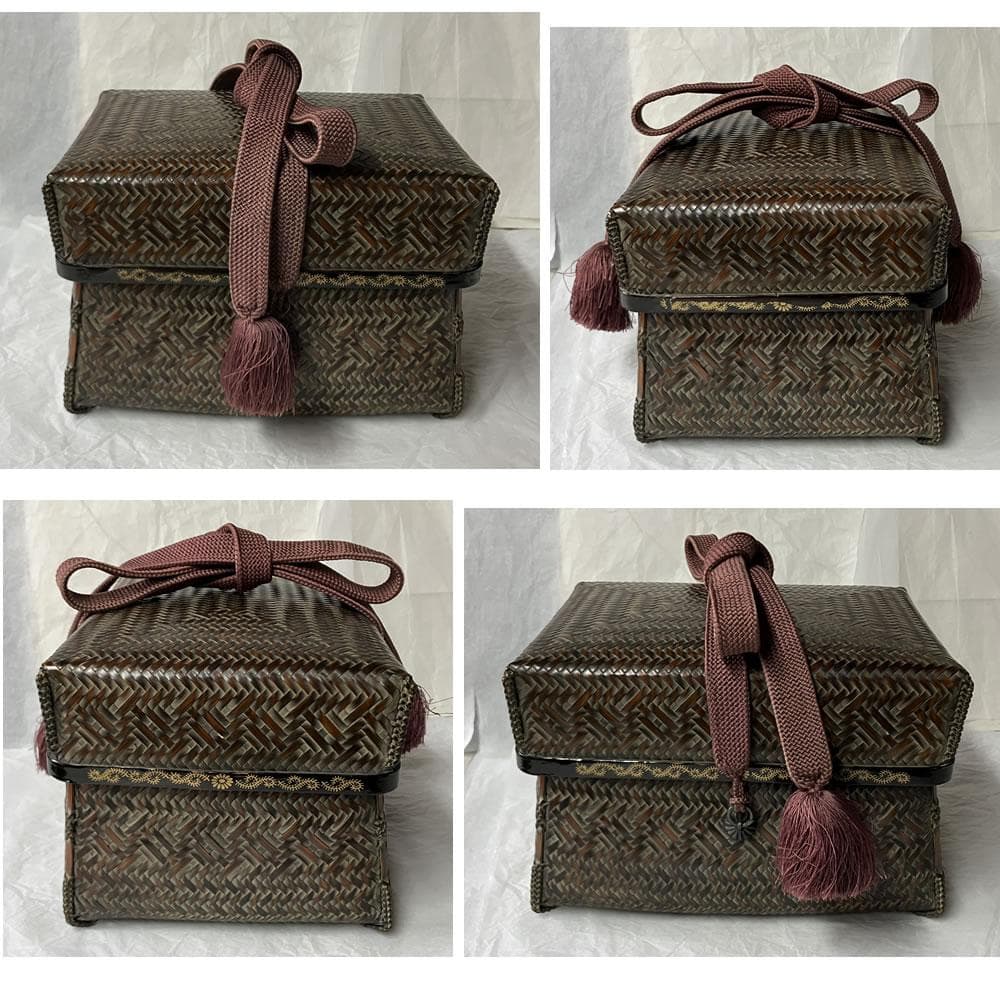 e3150 御所籠 在銘 野点 御所篭 竹籠 茶籠 茶箱 色紙点 抹茶碗 茶道具