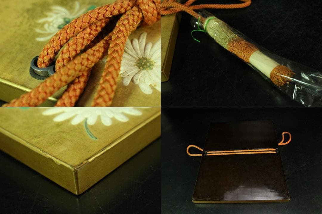 木地 彩色波絵舟硯 小物揃 菊絵 板文庫(K-XA943)