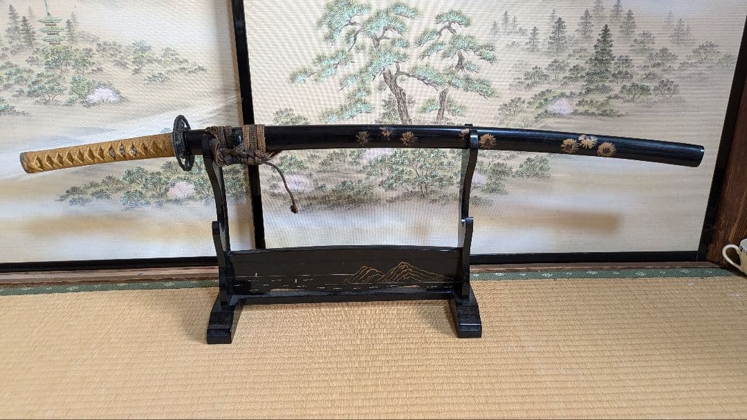 【Momo】金属製 模造刀 大刀 C 出世刀 鶴松柄 台袋付