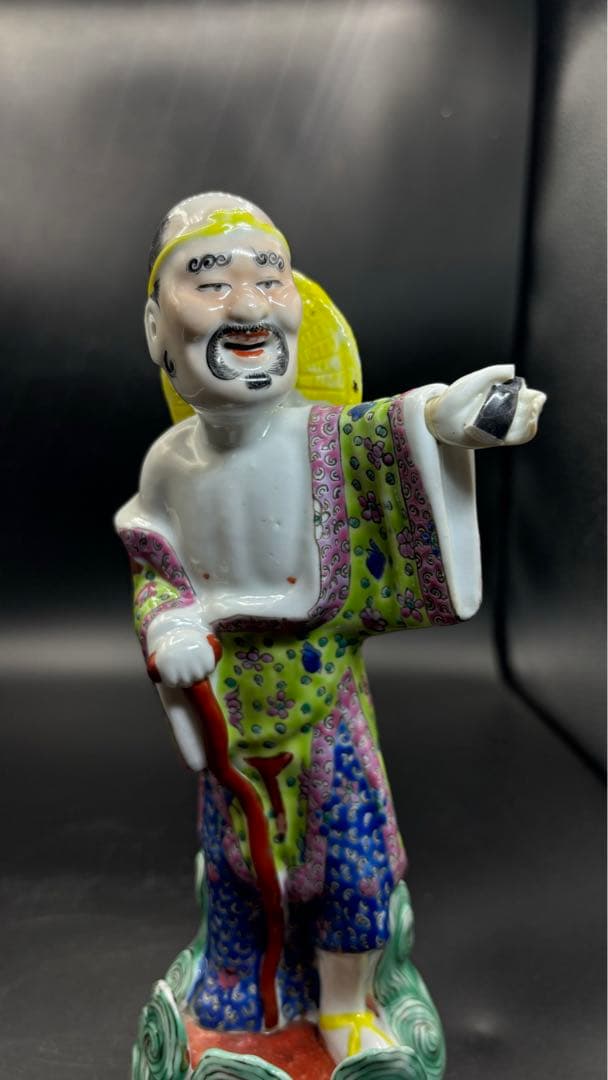 中国美術 古玩 色絵陶人形 陶器人形 高さ約26cm 置物 オブジェ 古董品