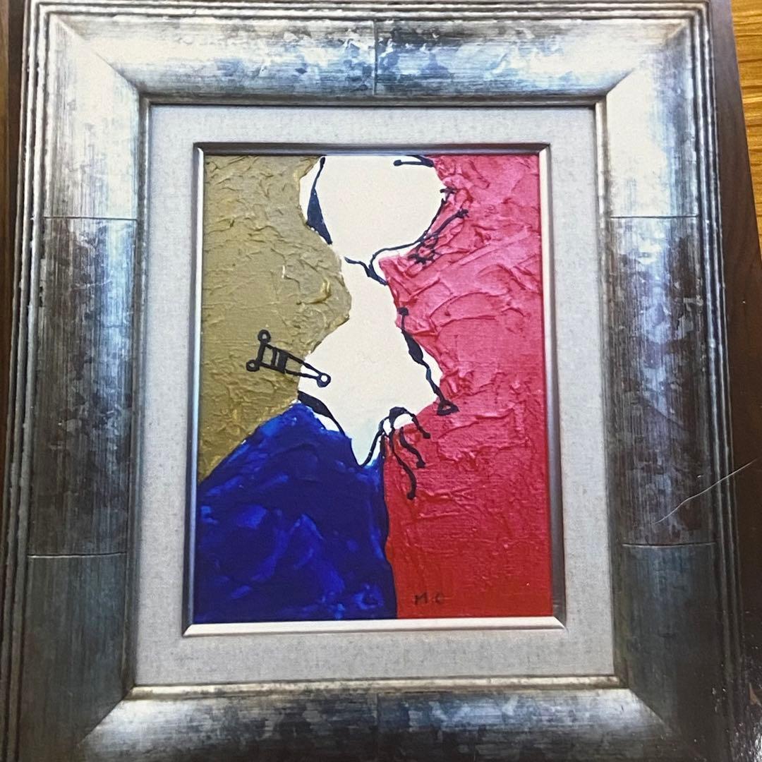 楽器を弾く人　額縁入り　絵画　by M.Onishi