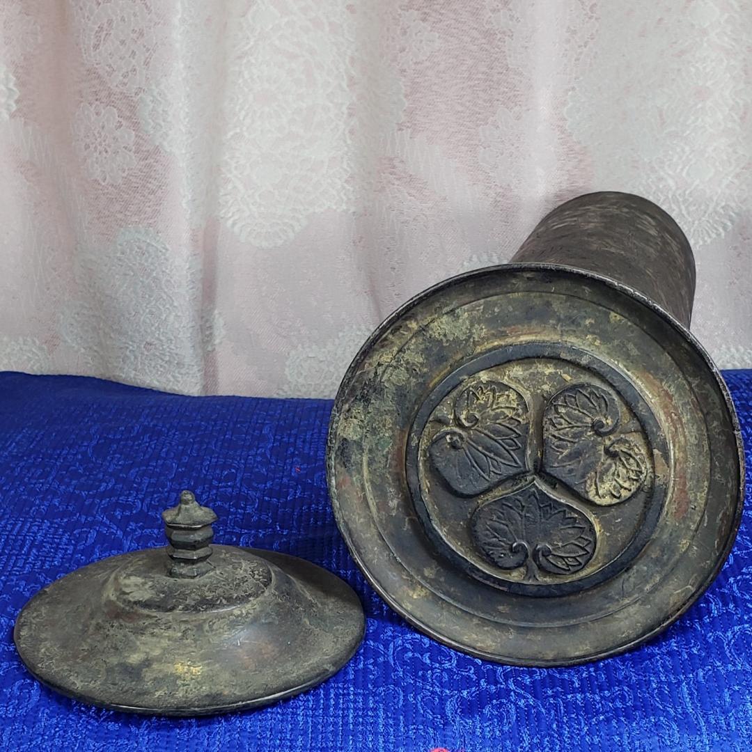◆『徳川家 金銅観音菩薩彫経筒 三つ葉葵紋』◆検）仏像 徳川家康 徳川家光 空海