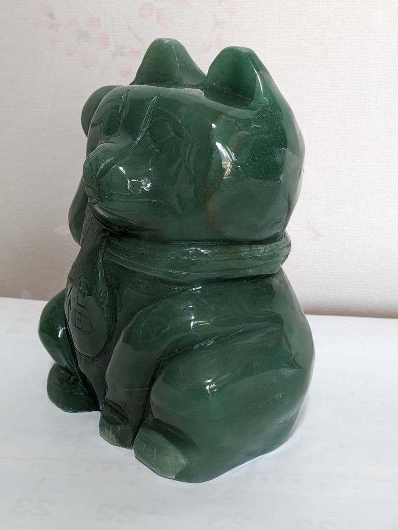 ♦天然石 招き猫 インド翡翠 アベンチュリン 開運 金運財運 千客万来 置物飾り