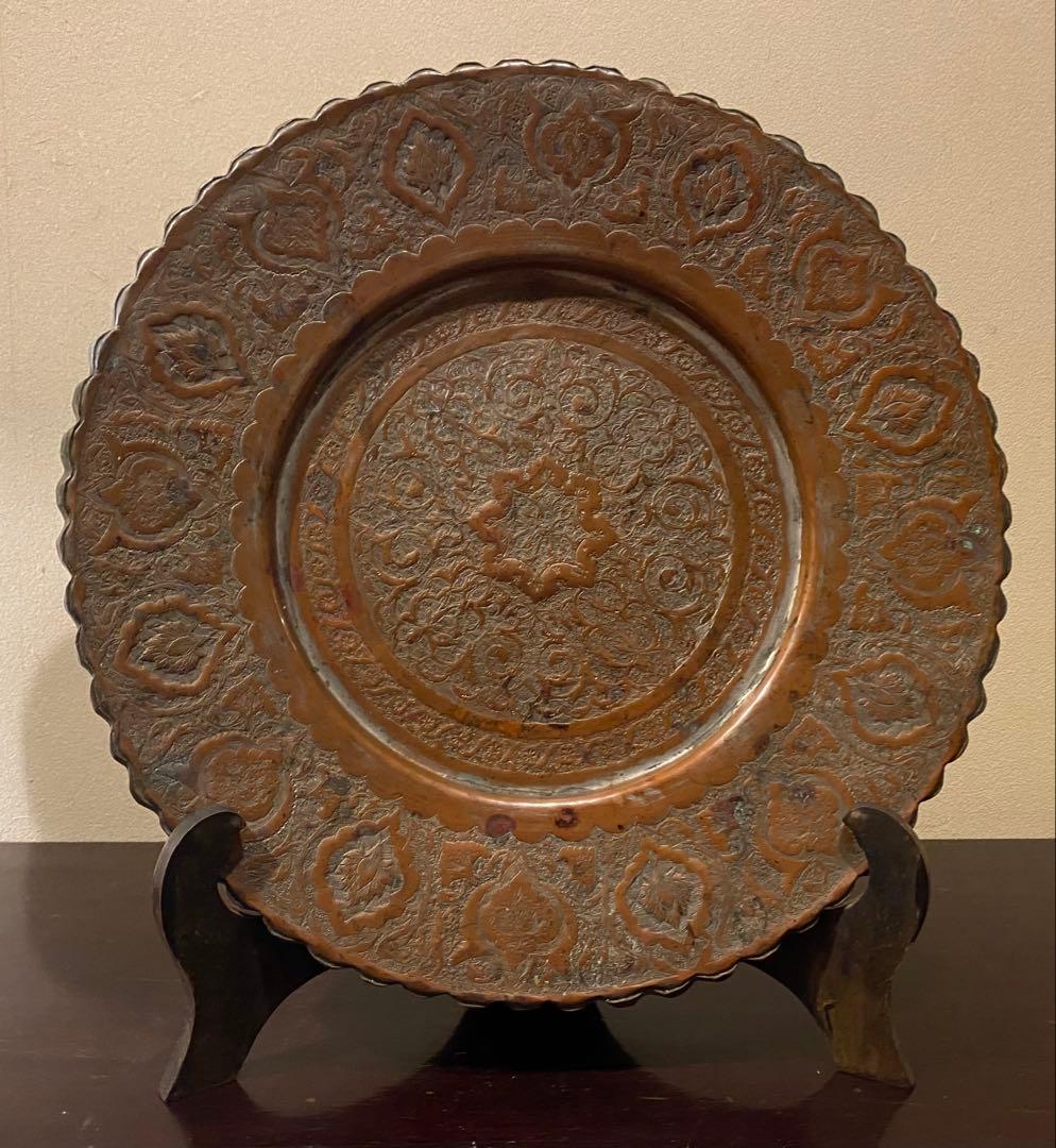 カジャール朝プレート・フレンチプレス　鑑賞スタンド　４点セット　ヴィンテージ