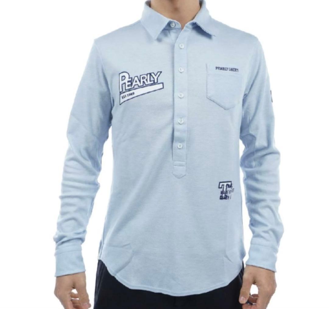 新品 パーリーゲイツ ストレッチカノコスムースピーチ 長袖ポロシャツ(5)L/青