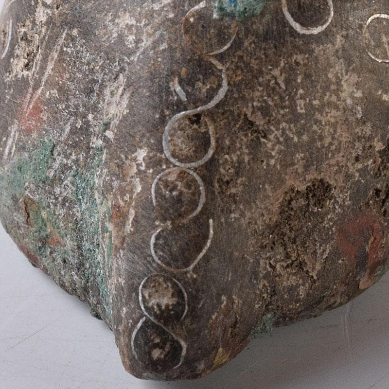 中国　天然石彫刻　銀象嵌彩色　神獣　紙鎮　置物　C　R8592