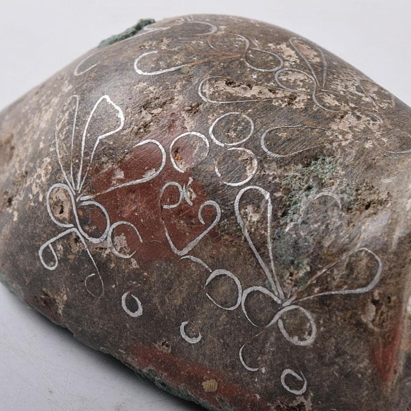 中国　天然石彫刻　銀象嵌彩色　神獣　紙鎮　置物　C　R8592