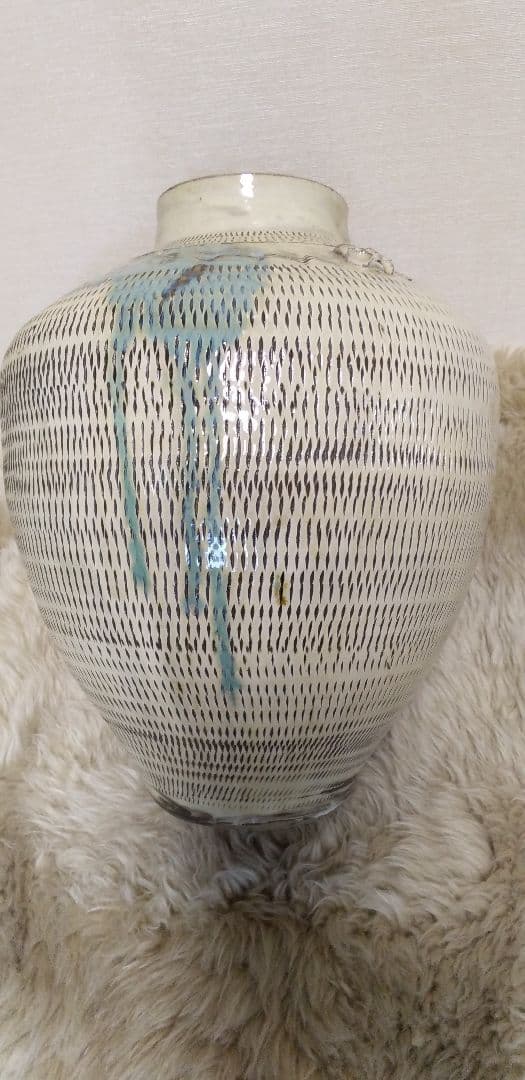 小鹿田焼　壷　花瓶　飛び鉋　打ち掛け　流し掛け