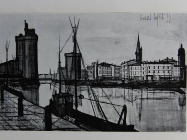 ベルナール・ビュッフェ 、「 ラ・ロッシェルの港」、画集画、額付