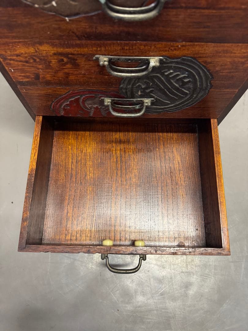 希少　岡山特産　烏城彫　小引き出し　小物入れ　小箪笥　5段　レトロ　当時物