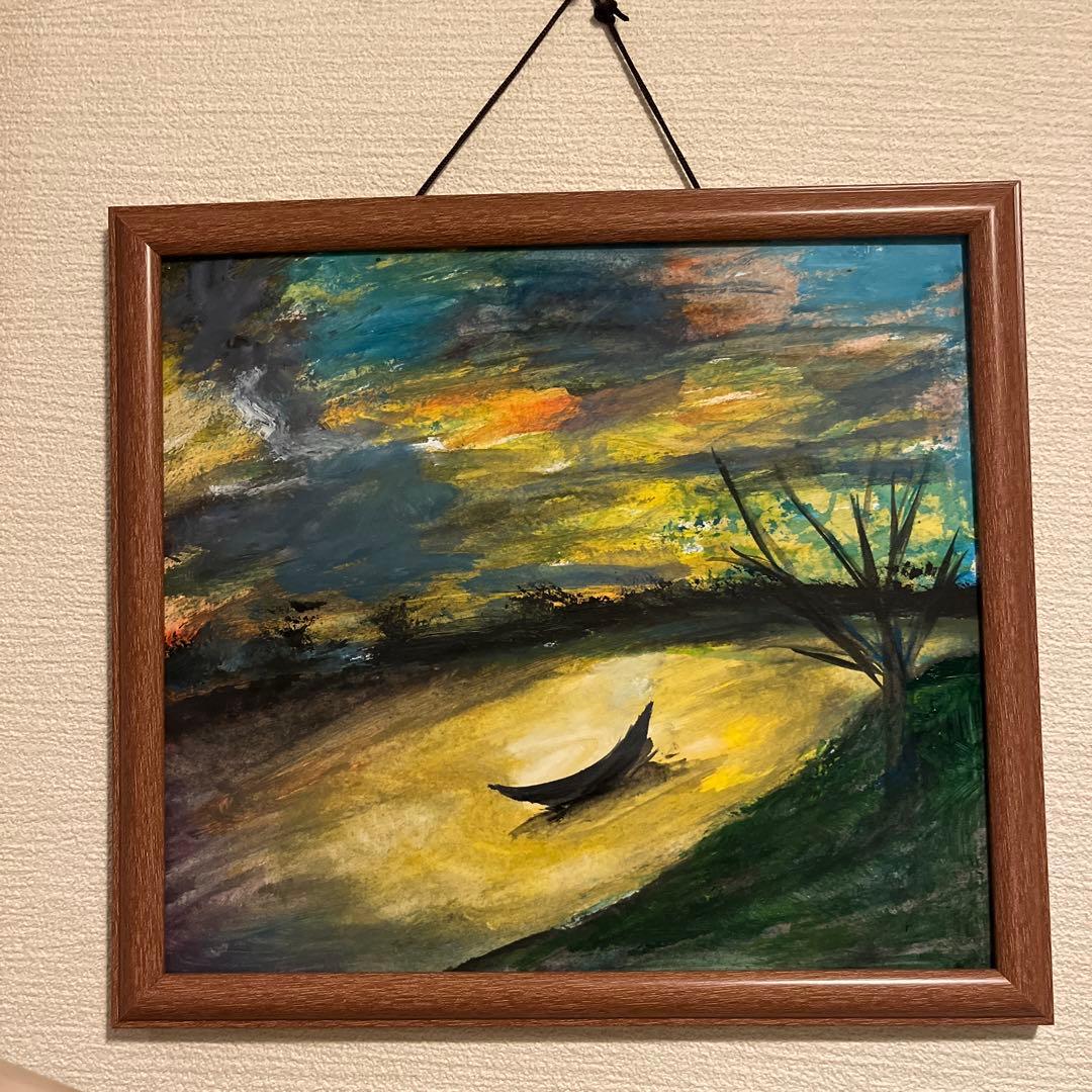 パステル画 風景画 木製フレームなし色紙サイズ