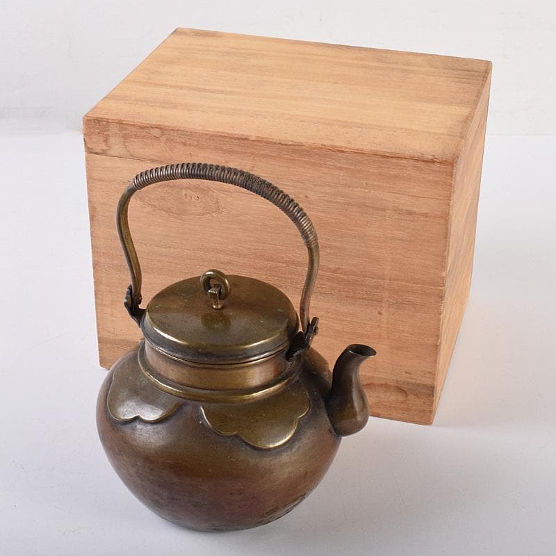 煎茶道具　黄銅　湯沸し　急須　時代箱付　D　R7771