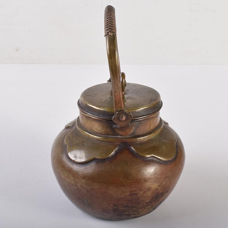 煎茶道具　黄銅　湯沸し　急須　時代箱付　D　R7771