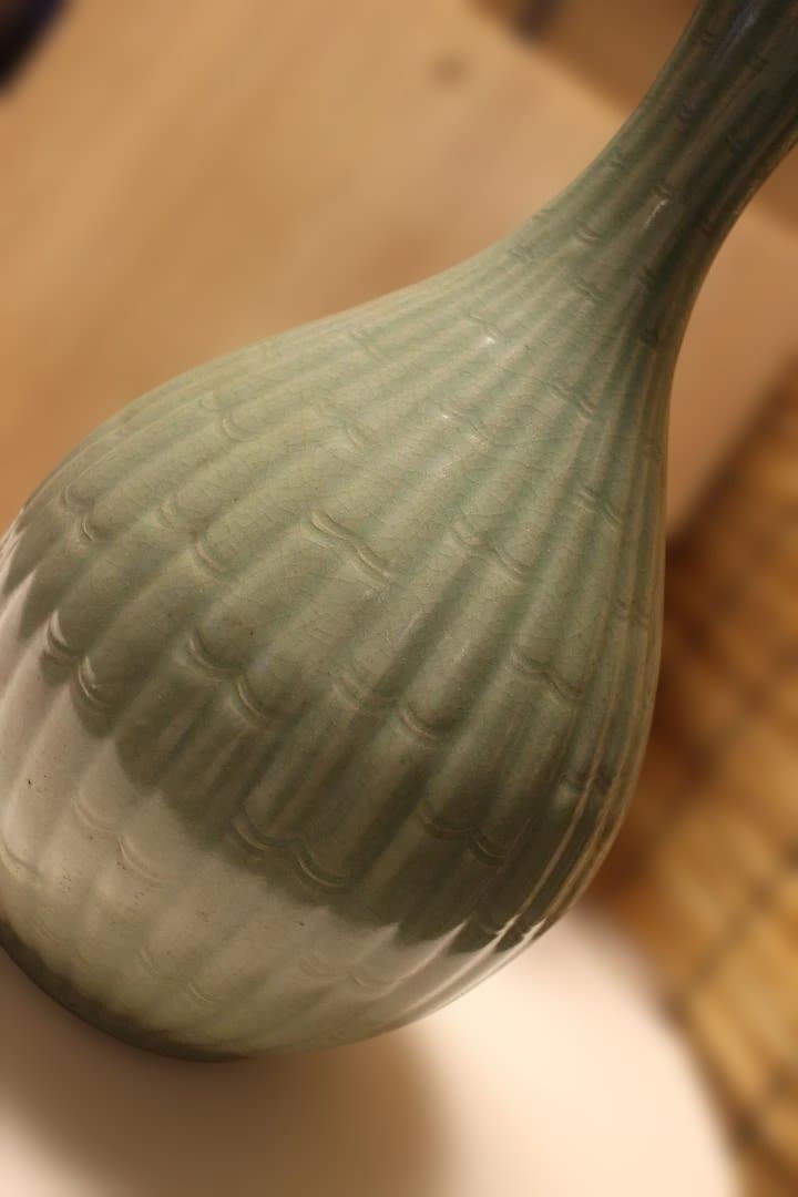 艶雅 高麗青磁竹節文特 大花瓶　徳利 龍泉窯 仏教美術 骨董 茶道具 茶