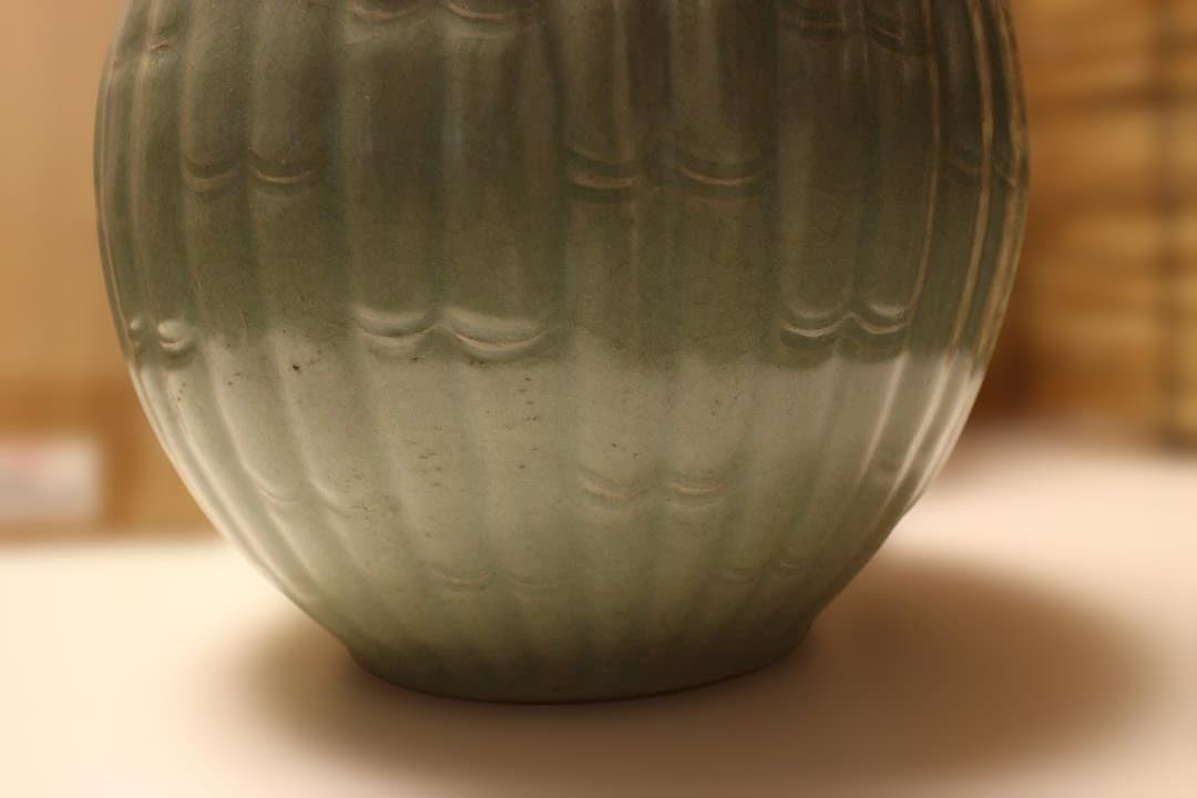 艶雅 高麗青磁竹節文特 大花瓶　徳利 龍泉窯 仏教美術 骨董 茶道具 茶