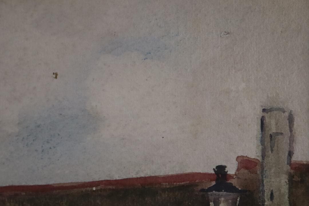 真作保証 三宅克己 風景画 水彩5号 タトウ箱 油彩技法を用いて水彩表現の開拓者