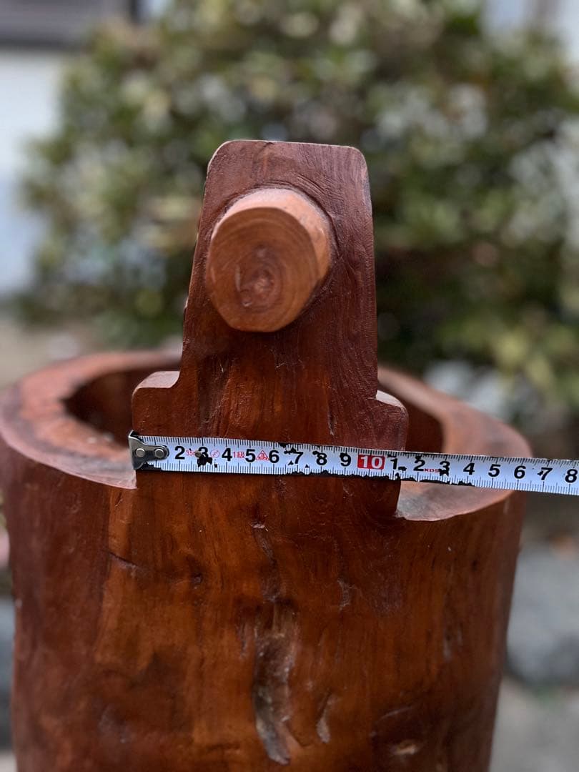 昭和レトロ天然木 無垢材 くり抜き 手桶型 傘立て 14.6kg 花器 古道具