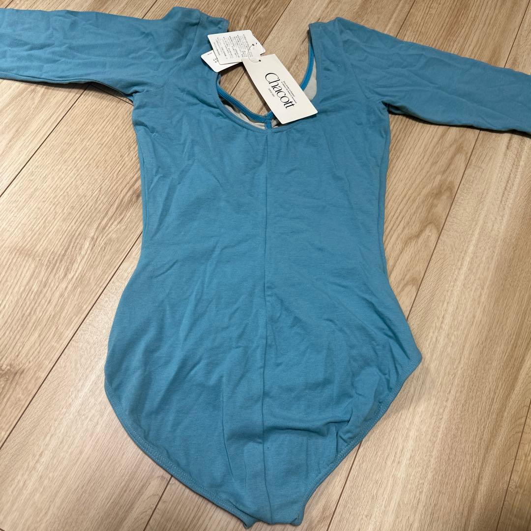 新品　青の長袖Vネックレオタード