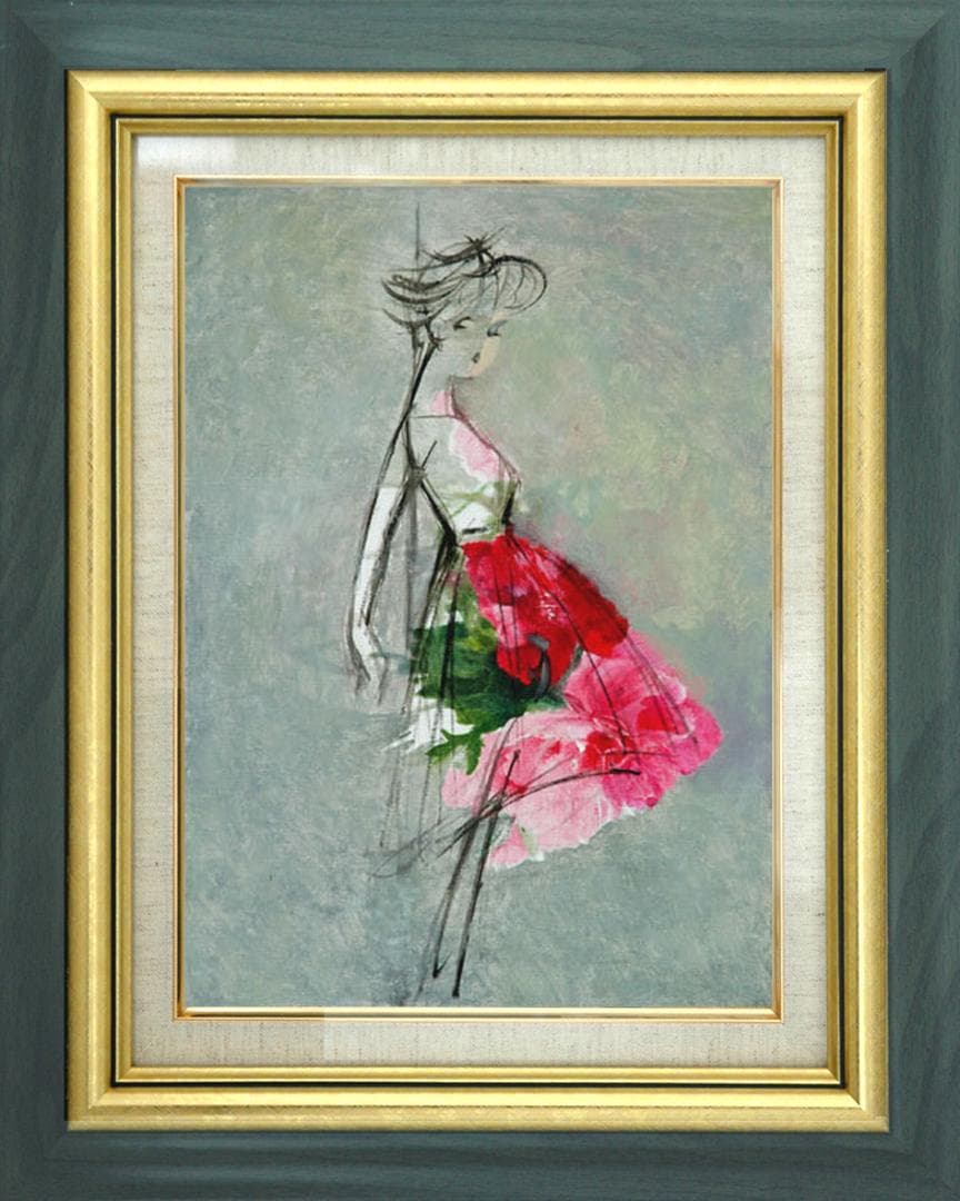 油絵 菅家令子 絵 絵画 インテリア 額付(銀) F4-071512 人物 女性