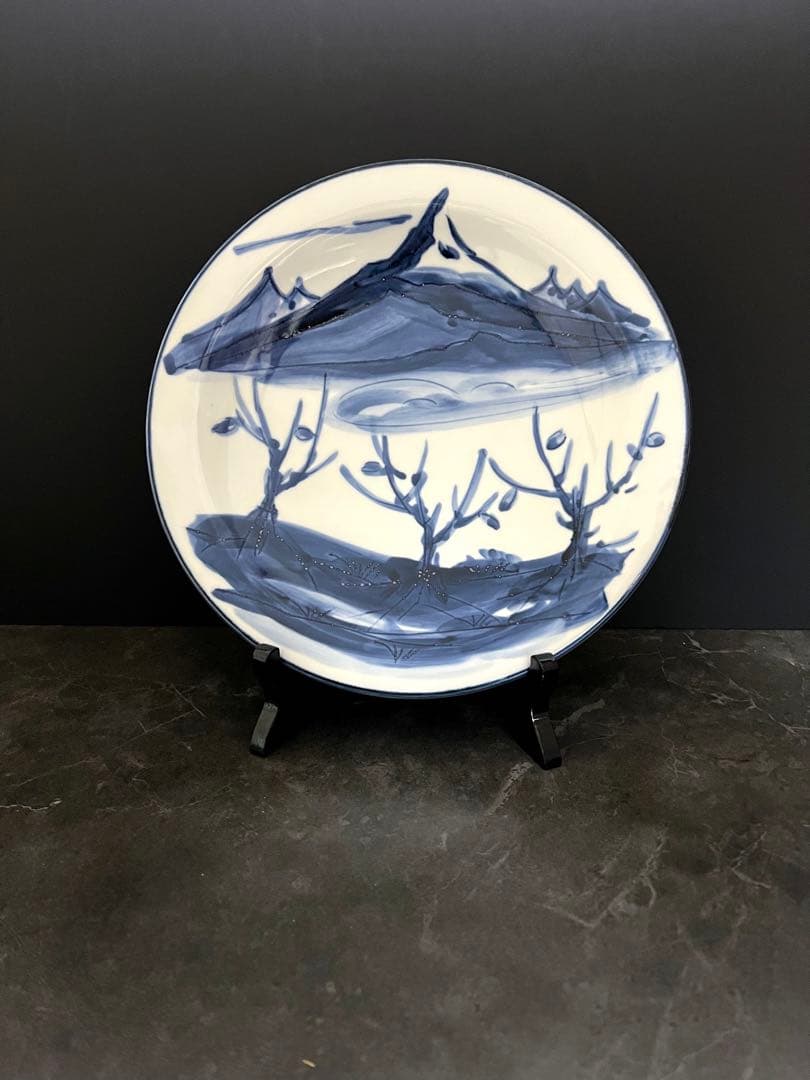 【篠田義一】染付　信濃路　飾皿　 師： 人間国宝 近藤悠三 　新品未使用　共箱