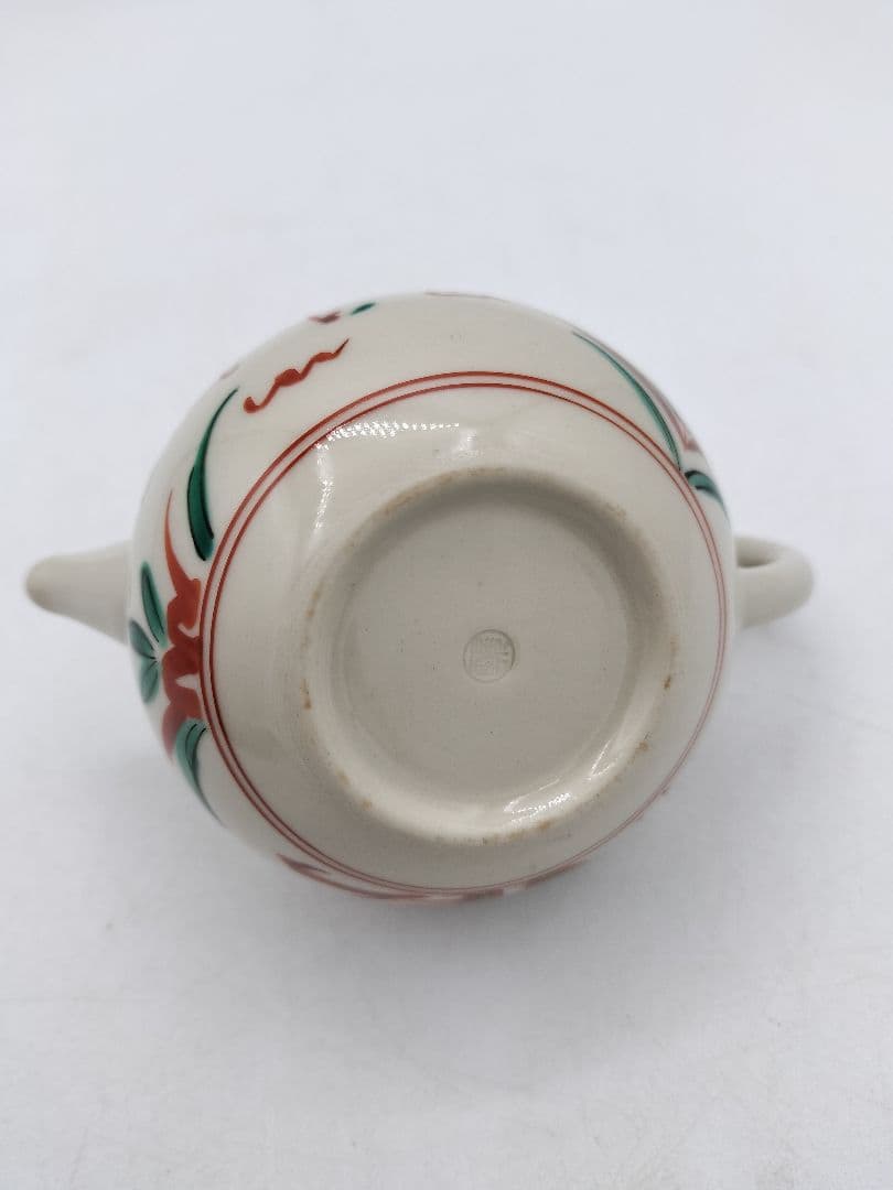c793 煎茶　廻し篭セット 赤絵 後手急須 晃雲作 廻し籠　茶道具 古物