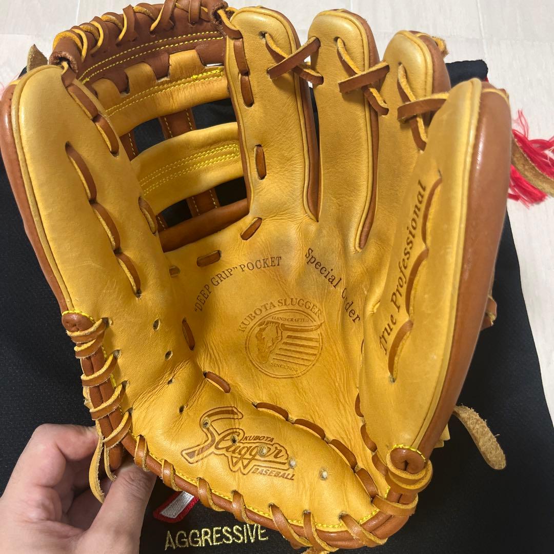 久保田スラッガー 軟式グローブ ブラウン/イエロー 専用袋付き