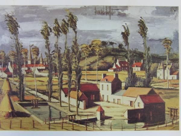ベルナール・ビュッフェ、ロシュポー近郊、超希少額装用画、新品額装付