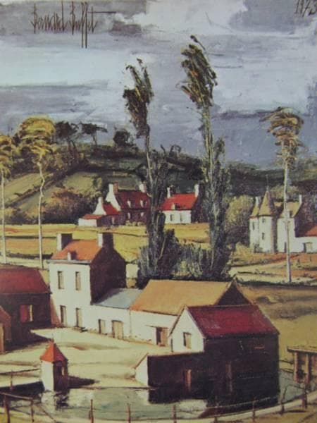 ベルナール・ビュッフェ、ロシュポー近郊、超希少額装用画、新品額装付